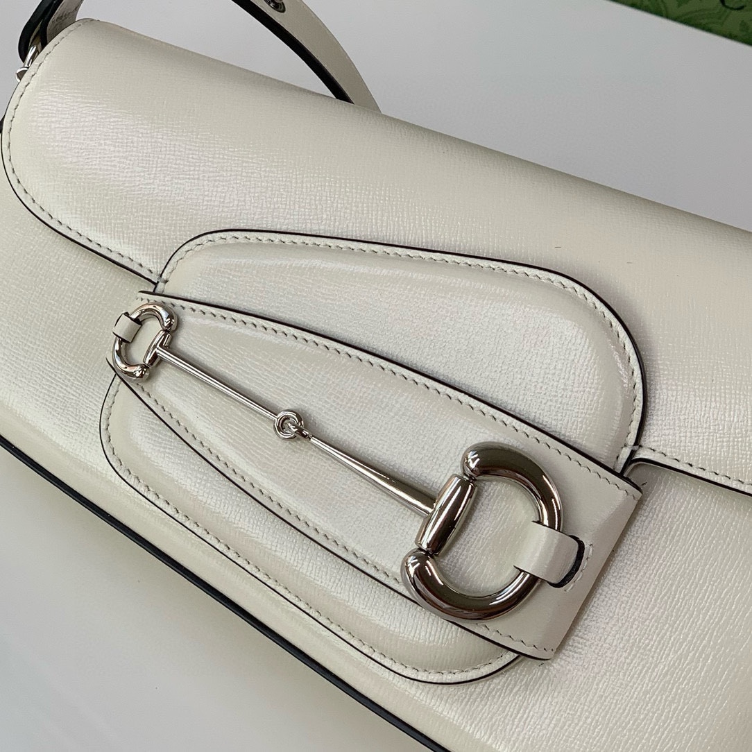 Gucci Horsebit 1955 Series Small Asymmetrical Horse Buckle Shoulder Backpack White Leather